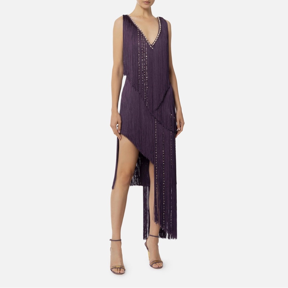 Asymmetrical Purple Fringe Dress